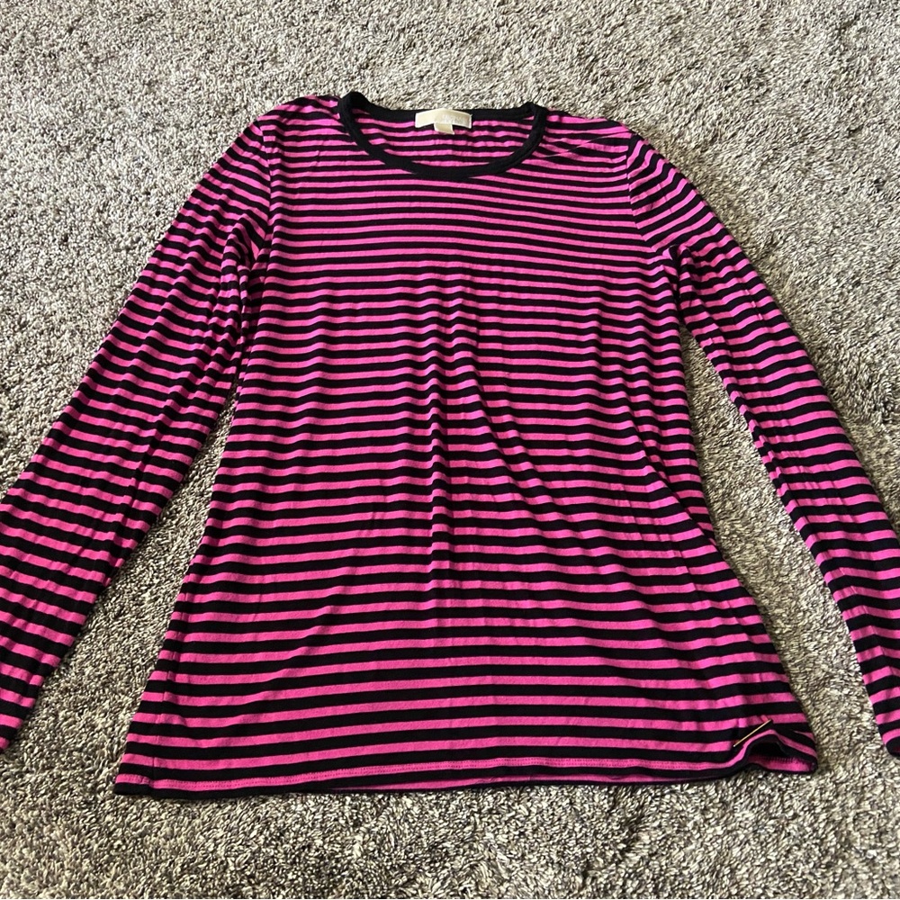 Michael Kors Pink & Black Striped Long Sleeve T-Shirt